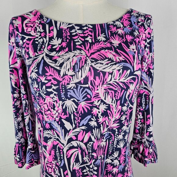 EUC Lilly Pulitzer Sophie Ruffle Dress Bright Navy Swing Of Things 3/4 Sleeve XS - Picture 4 of 13